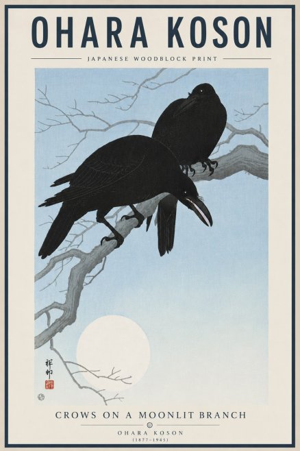 Ohara Koson Crows on a Moonlit Branch No5 - Plakat