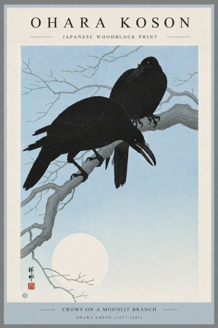 Ohara Koson Crows on a Moonlit Branch No6 - Plakat