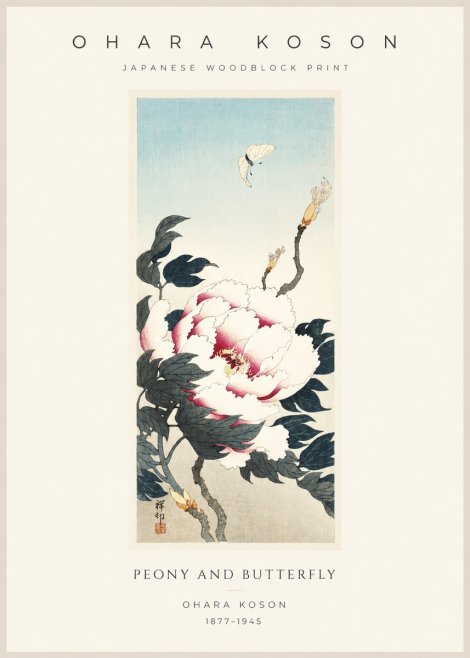 Ohara Koson Peony and Butterfly No1 - Plakat