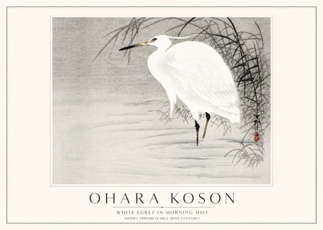 Ohara Koson White Egret in Morning Mist No3 - Plakat