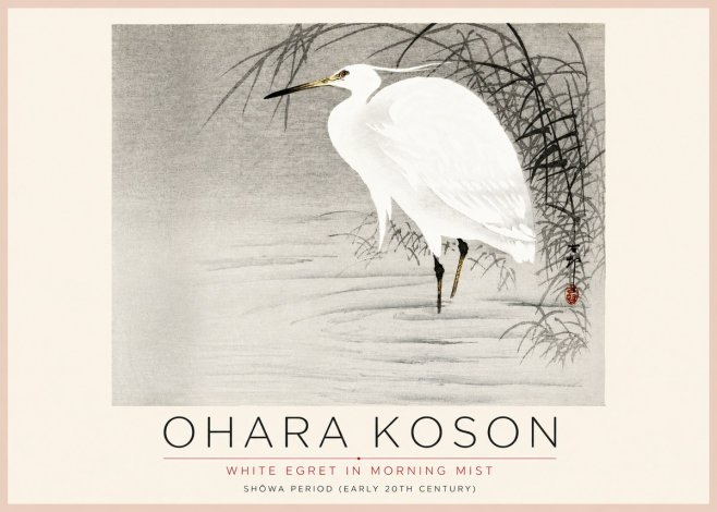 Ohara Koson White Egret in Morning Mist No4 - Plakat