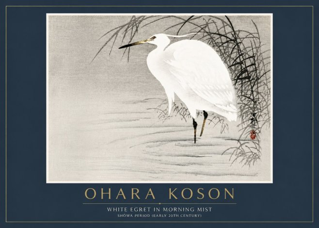 Ohara Koson White Egret in Morning Mist No6 - Plakat