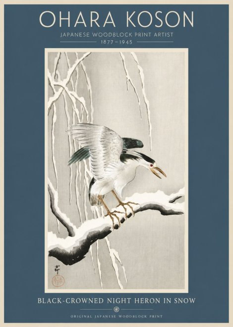Ohara Koson Black-crowned Night Heron in Snow No2 - Plakat