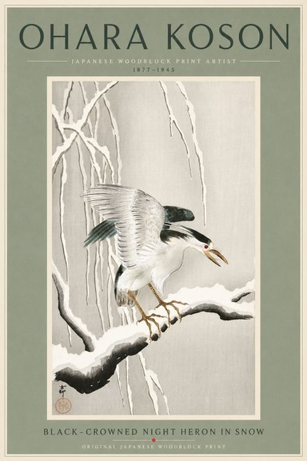 Ohara Koson Black-crowned Night Heron in Snow No4 - Plakat