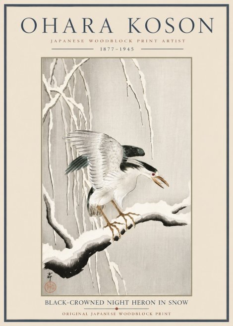 Ohara Koson Black-crowned Night Heron in Snow No6 - Plakat