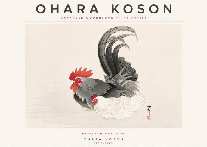 Ohara Koson Rooster and Hen I No5 - Plakat