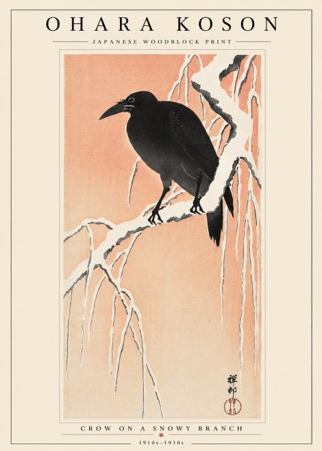 Ohara Koson Crow on a Snowy Branch I No3 - Plakat