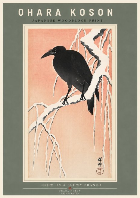 Ohara Koson Crow on a Snowy Branch I No5 - Plakat