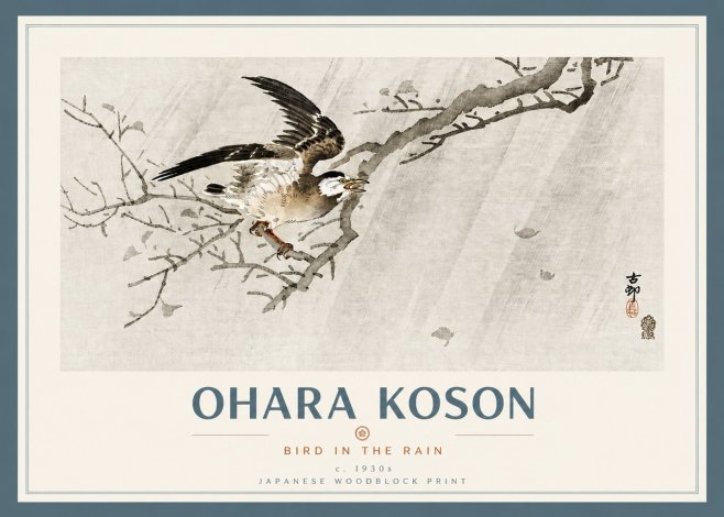 Ohara Koson Bird in the Rain No4 - Plakat
