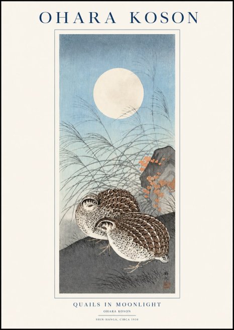 Ohara Koson Quails in Moonlight No1 - Plakat