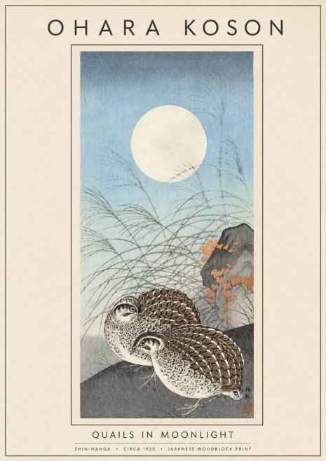 Ohara Koson Quails in Moonlight No5 - Plakat