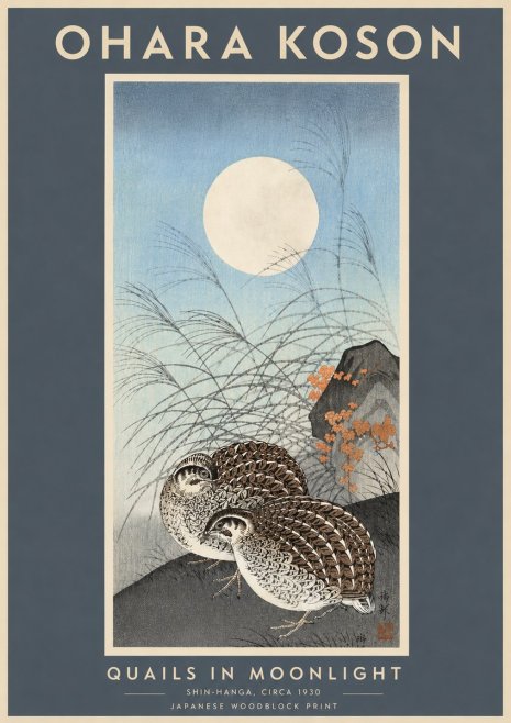 Ohara Koson Quails in Moonlight No6 - Plakat