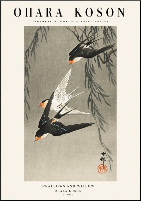 Ohara Koson Swallows and Willow II No1 - Plakat