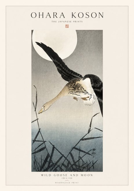 Ohara Koson Wild Goose and Moon No1 - Plakat