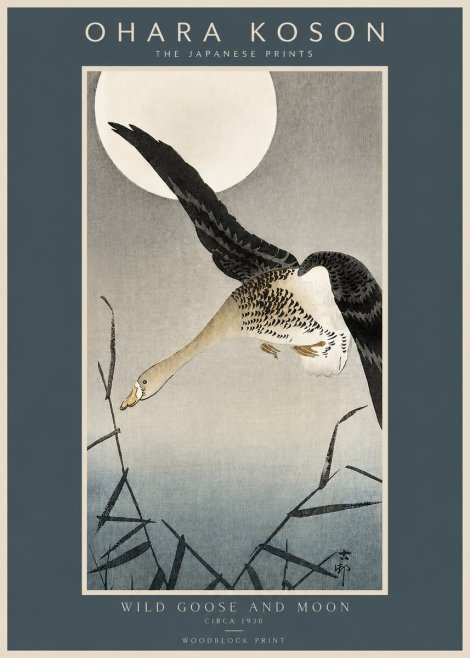 Ohara Koson Wild Goose and Moon No2 - Plakat