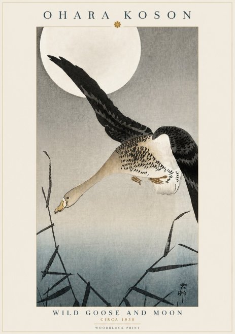 Ohara Koson Wild Goose and Moon No3 - Plakat