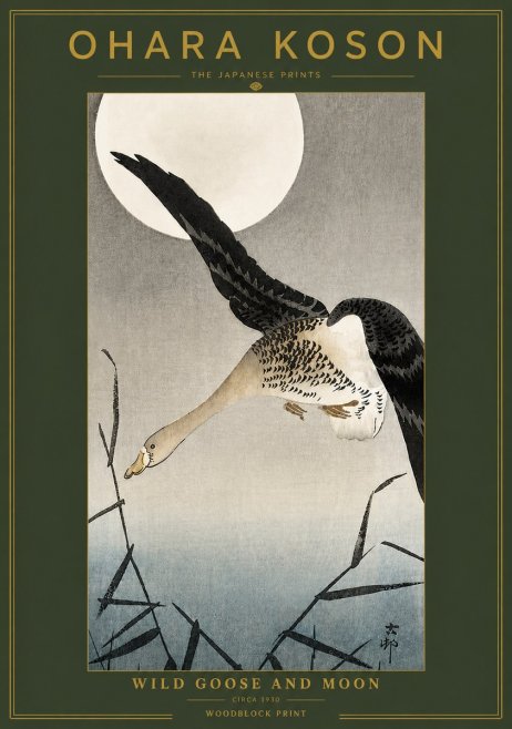Ohara Koson Wild Goose and Moon No4 - Plakat