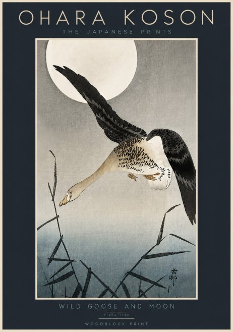 Ohara Koson Wild Goose and Moon No5 - Plakat