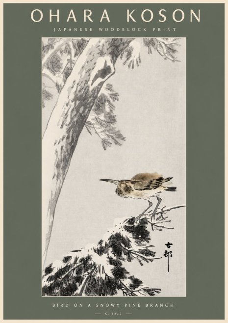 Ohara Koson Bird on a Snowy Pine Branch No2 - Plakat