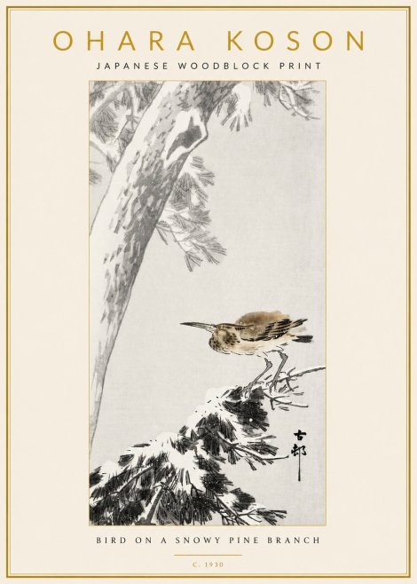 Ohara Koson Bird on a Snowy Pine Branch No3 - Plakat