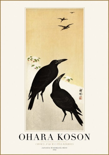 Ohara Koson Crows and Winter Berries No1 - Plakat