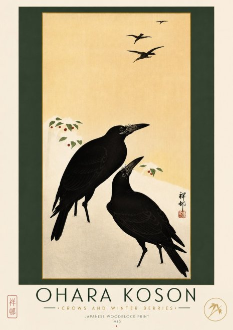 Ohara Koson Crows and Winter Berries No2 - Plakat