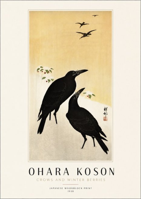 Ohara Koson Crows and Winter Berries No4 - Plakat