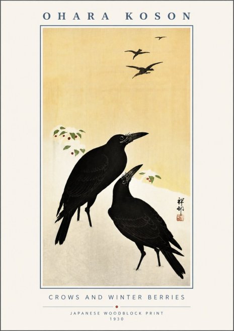 Ohara Koson Crows and Winter Berries No6 - Plakat