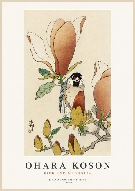 Ohara Koson Bird and Magnolia No1 - Plakat