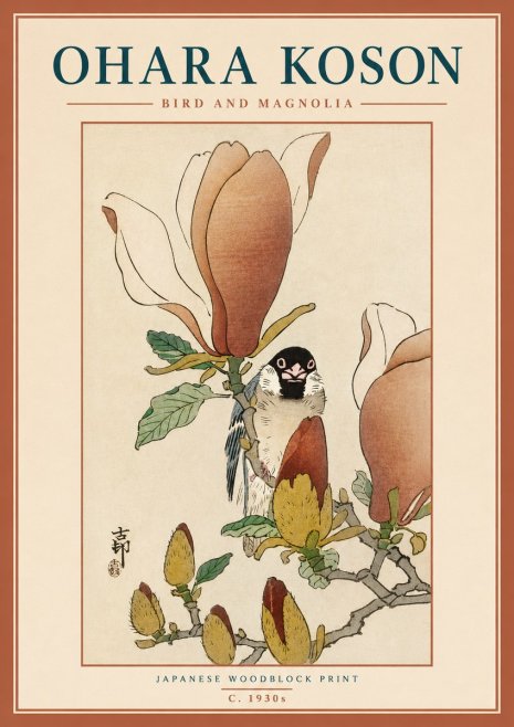 Ohara Koson Bird and Magnolia No3 - Plakat