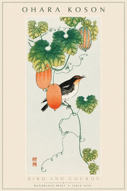 Ohara Koson Bird and Gourds No6 - Plakat