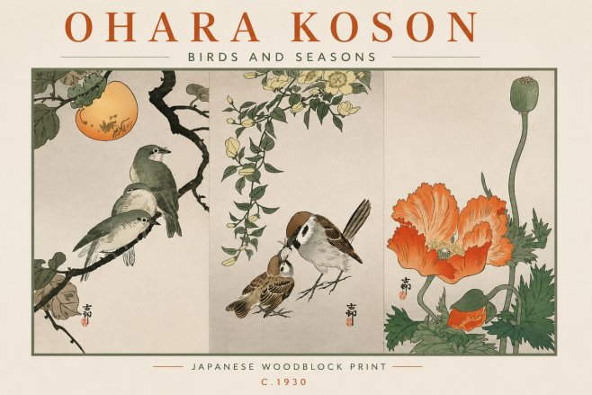 Ohara Koson Birds and Seasons No2 - Plakat