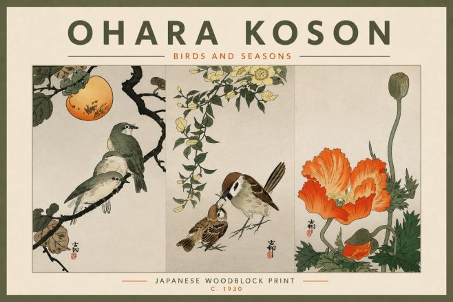 Ohara Koson Birds and Seasons No4 - Plakat