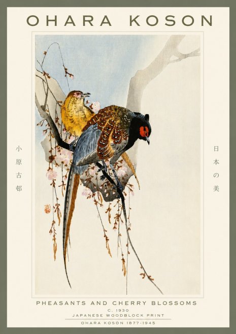 Ohara Koson Pheasants and Cherry Blossoms I No4 - Plakat