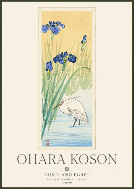 Ohara Koson Irises and Egret No3 - Plakat