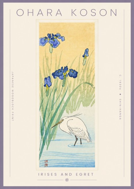 Ohara Koson Irises and Egret No4 - Plakat