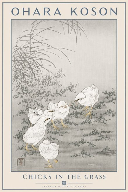 Ohara Koson Chicks in the Grass No5 - Plakat