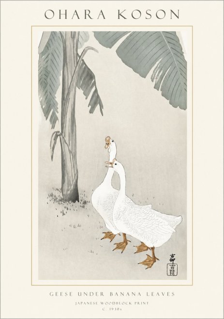 Ohara Koson Geese Under Banana Leaves No1 - Plakat
