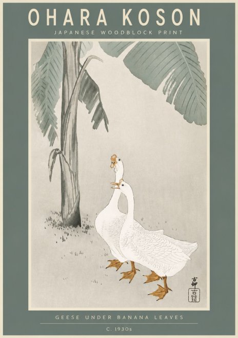 Ohara Koson Geese Under Banana Leaves No2 - Plakat