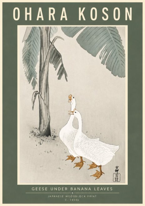 Ohara Koson Geese Under Banana Leaves No4 - Plakat