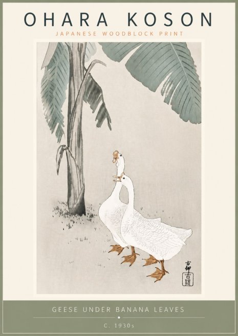 Ohara Koson Geese Under Banana Leaves No5 - Plakat