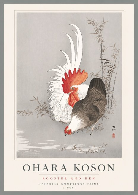 Ohara Koson Rooster and Hen II No5 - Plakat