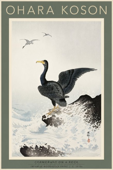 Ohara Koson Cormorant on a Rock No5 - Plakat