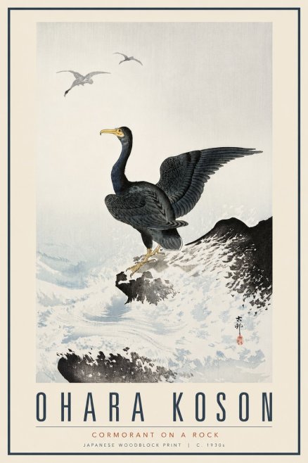 Ohara Koson Cormorant on a Rock No6 - Plakat