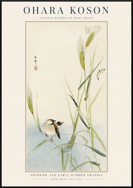Ohara Koson Sparrow and Early Summer Grasses No1 - Plakat