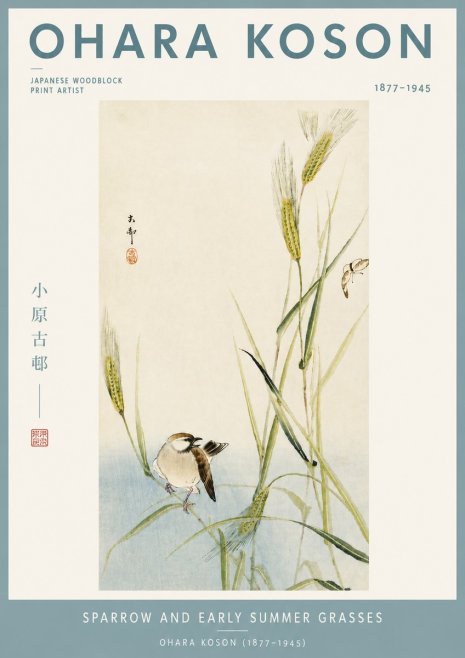 Ohara Koson Sparrow and Early Summer Grasses No4 - Plakat