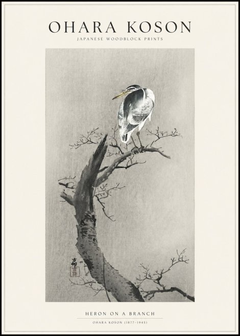 Ohara Koson Heron on a Branch No1 - Plakat