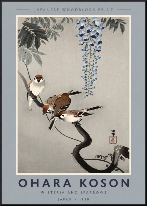 Ohara Koson Wisteria and Sparrows No2 - Plakat