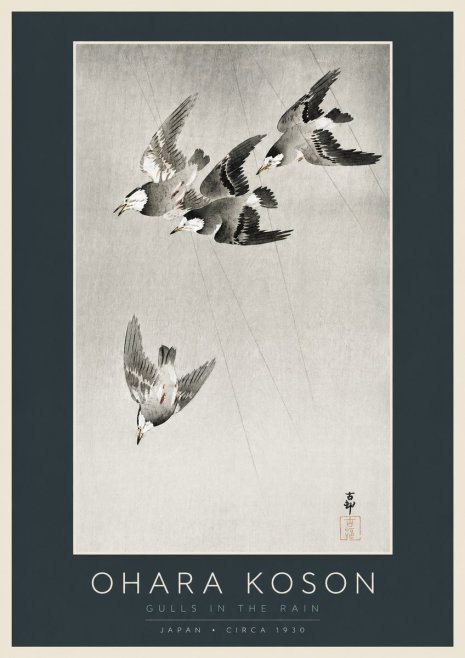 Ohara Koson Gulls in the Rain No2 - Plakat