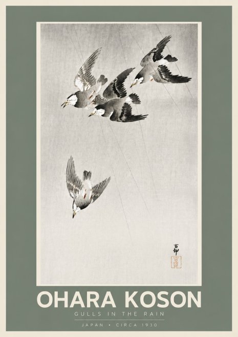 Ohara Koson Gulls in the Rain No5 - Plakat